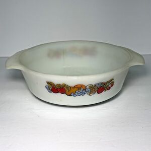 Anchor Hocking Fire King 11”  Nature's Bounty Fruit Casserole Round  Dish Bowl